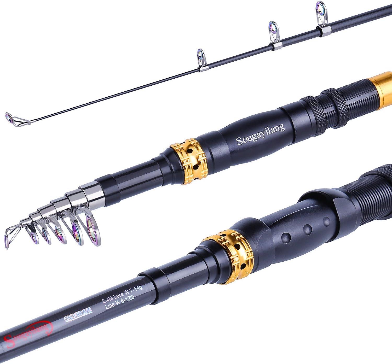 image:imageSougayilang Telescopic Fishing Rod 24 Ton Carbon Fiber Ultralight Fishing Pole with CNC Reel Seat Portable Retractable Handle Stainless Steel Guides for Bass Salmon Trout Fishing33m109ft