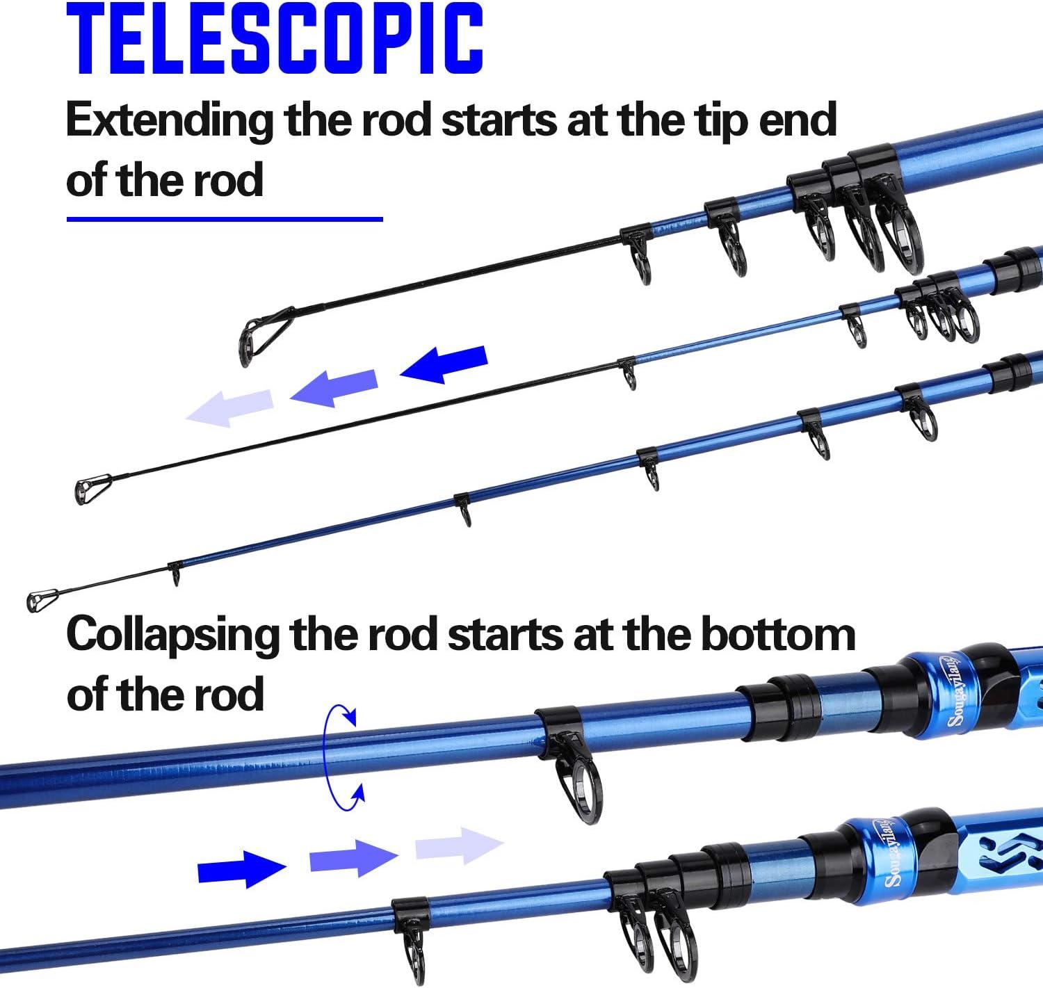 image:imageSougayilang Telescopic Fishing Rod 24 Ton Carbon FiberCNC Machined Reel Seat Comfortable EVA Handle Travel Fishing Rod for Bass Trout FishingBLUE