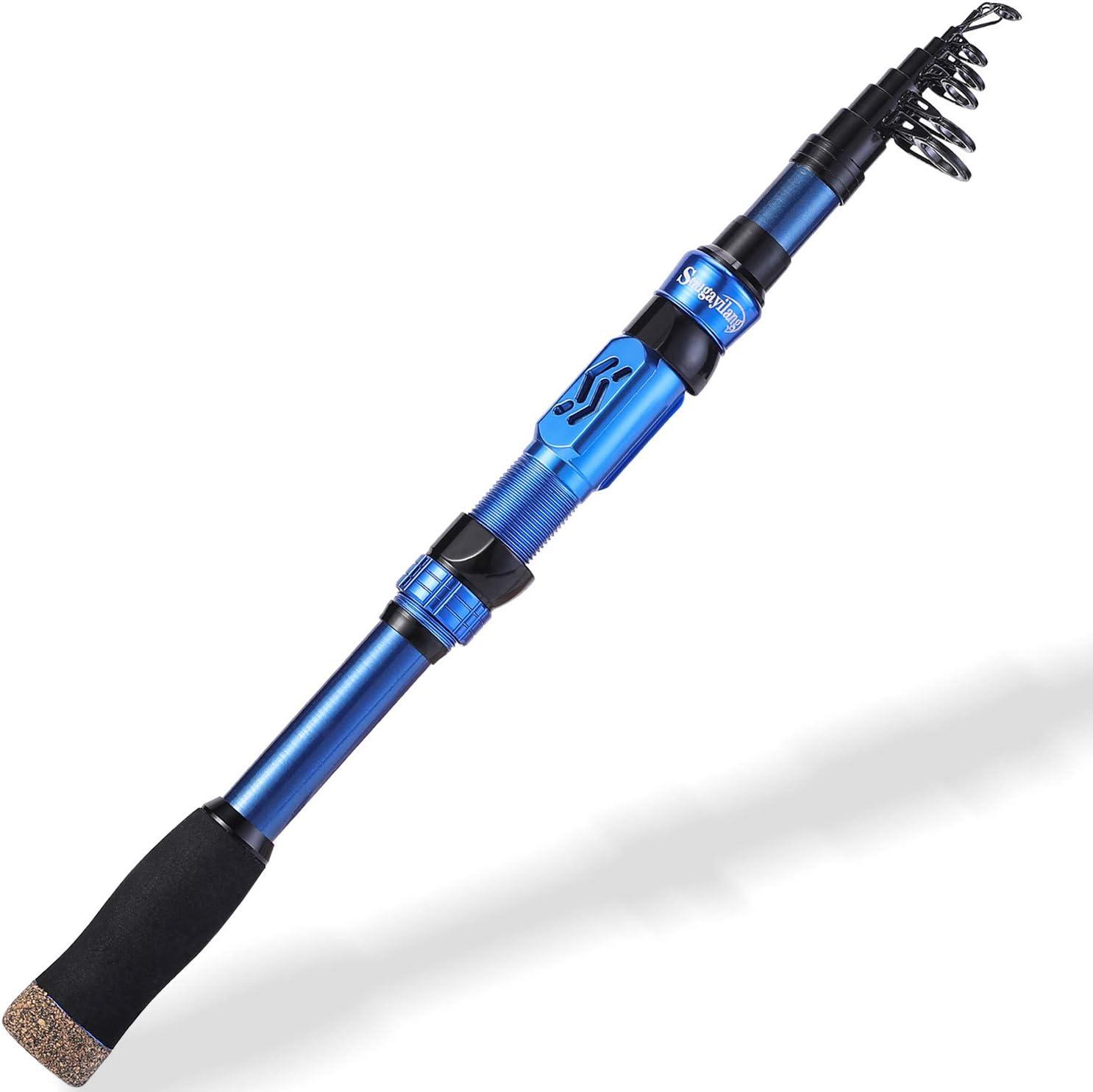 image:imageSougayilang Telescopic Fishing Rod 24 Ton Carbon FiberCNC Machined Reel Seat Comfortable EVA Handle Travel Fishing Rod for Bass Trout FishingBLUE