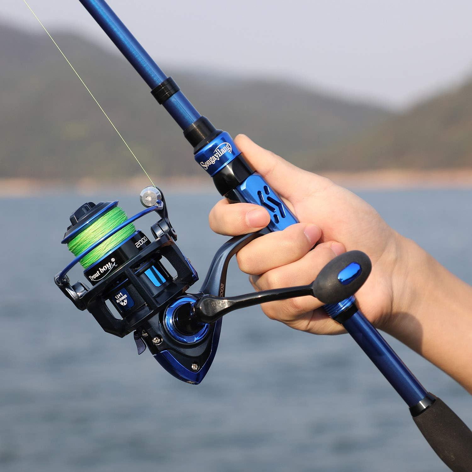 image:imageSougayilang Telescopic Fishing Rod 24 Ton Carbon FiberCNC Machined Reel Seat Comfortable EVA Handle Travel Fishing Rod for Bass Trout FishingBLUE