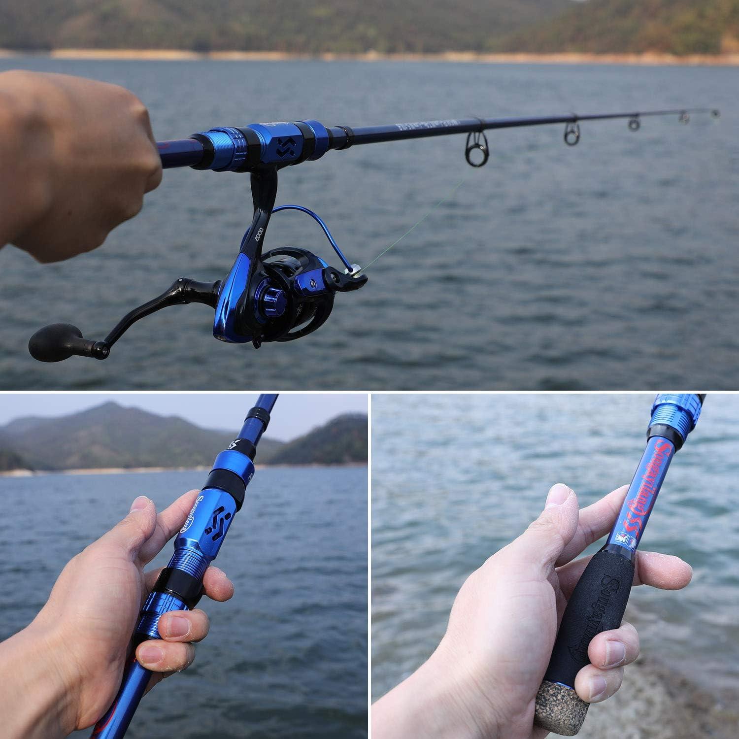 image:imageSougayilang Telescopic Fishing Rod 24 Ton Carbon FiberCNC Machined Reel Seat Comfortable EVA Handle Travel Fishing Rod for Bass Trout FishingBLUE