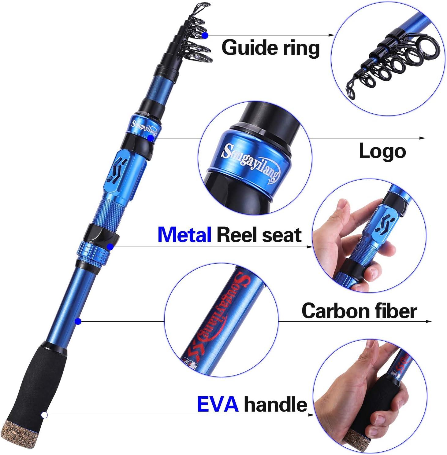 image:imageSougayilang Telescopic Fishing Rod 24 Ton Carbon FiberCNC Machined Reel Seat Comfortable EVA Handle Travel Fishing Rod for Bass Trout FishingBLUE