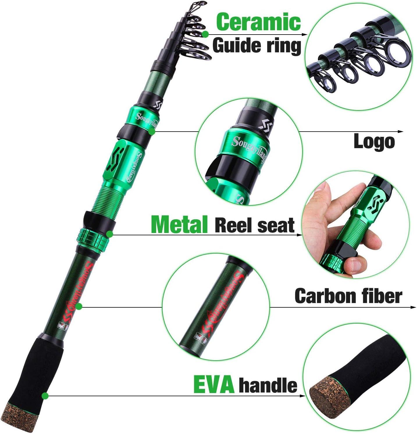 image:imageSougayilang Telescopic Fishing Rod 24 Ton Carbon FiberCNC Machined Reel Seat Comfortable EVA Handle Travel Fishing Rod for Bass Trout FishingGREEN