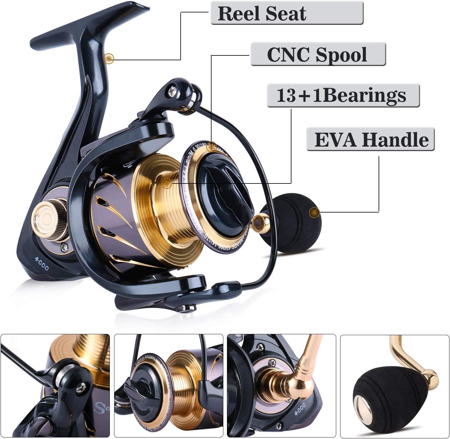 image:imageSougayilang Telescopic Fishing Rod and Reel Combos Full Kit Carbon Fiber Fishing Pole 13 1 Shielded Bearings Stainless Steel BB Spinning Reel with Suitcase Fishing Kit18m59ft