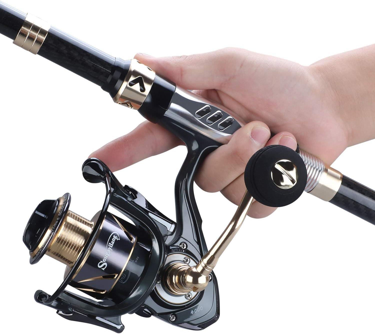 image:imageSougayilang Telescopic Fishing Rod and Reel Combos Full Kit Carbon Fiber Fishing Pole 13 1 Shielded Bearings Stainless Steel BB Spinning Reel with Suitcase Fishing Kit18m59ft