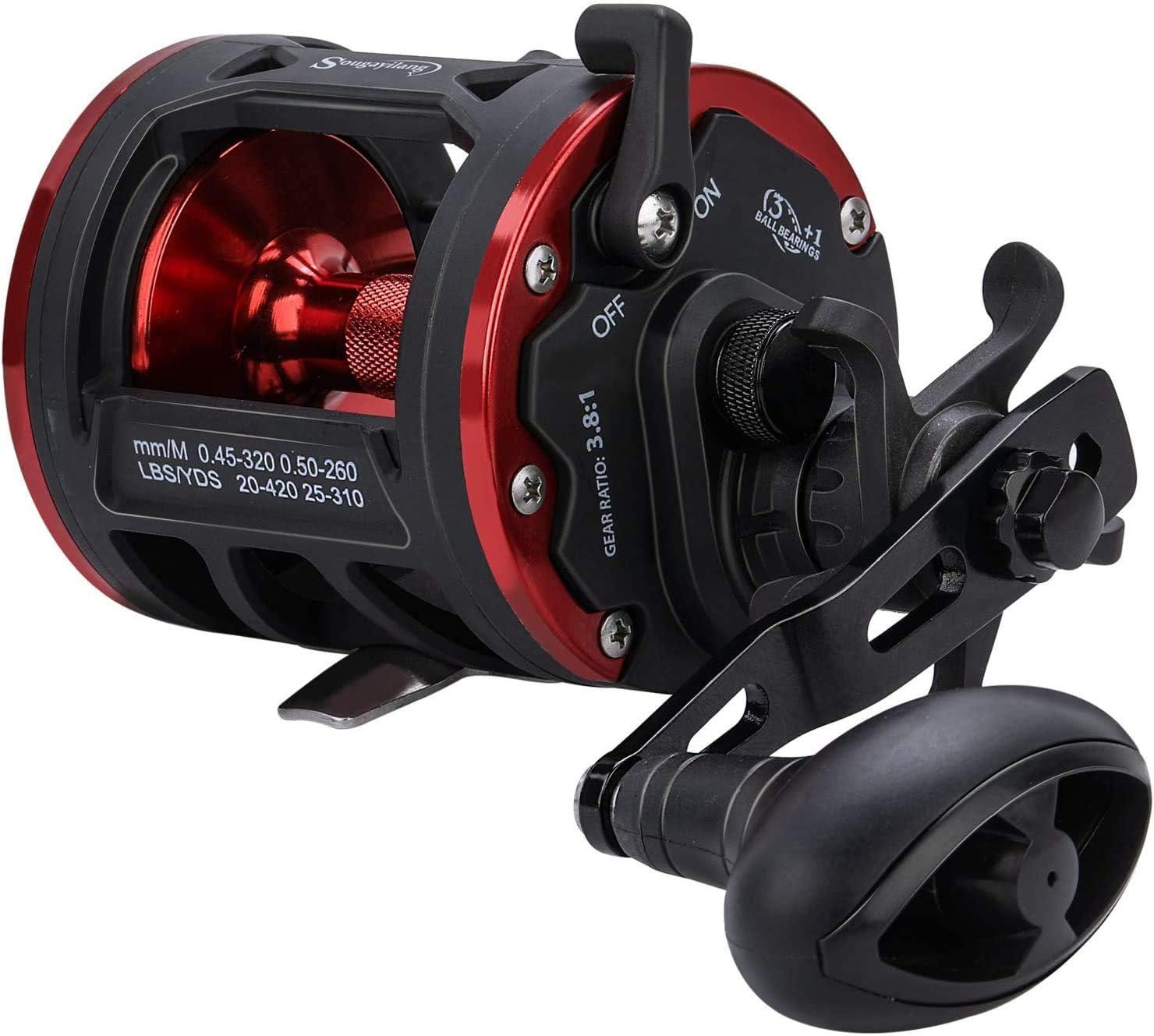 image:imageSougayilang Trolling Reel Level Wind Conventional Reel Graphite Body Fishing Reel Durable StainlessSteel Large Line CapacityDTR30 Left handle