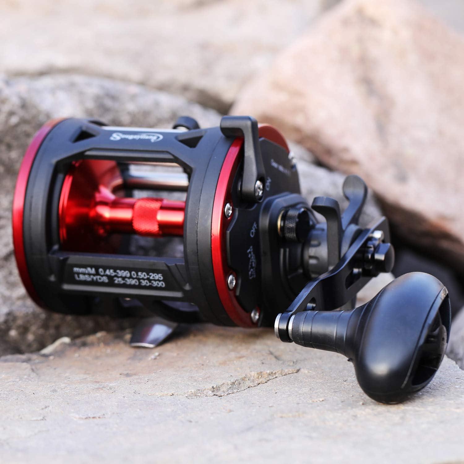 image:imageSougayilang Trolling Reel Level Wind Conventional Reel Graphite Body Fishing Reel Durable StainlessSteel Large Line CapacityDTR40 Left handle