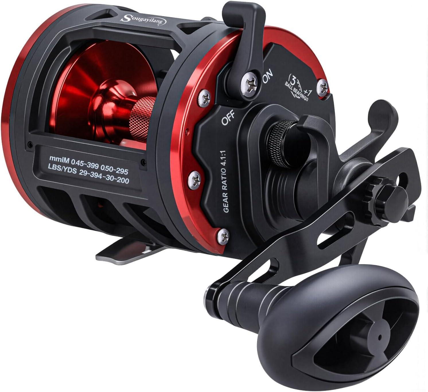 image:imageSougayilang Trolling Reel Level Wind Conventional Reel Graphite Body Fishing Reel Durable StainlessSteel Large Line CapacityDTR40 Left handle