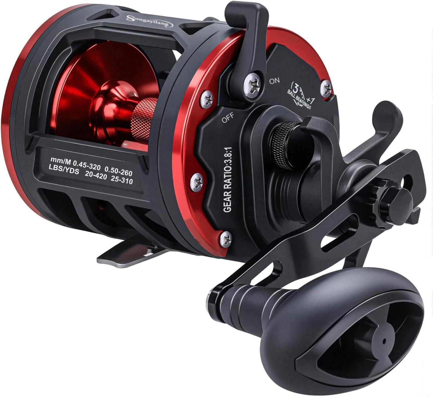 image:imageSougayilang Trolling Reel Level Wind Conventional Reel Graphite Body Fishing Reel Durable StainlessSteel Large Line CapacityDTR40 Right handlend