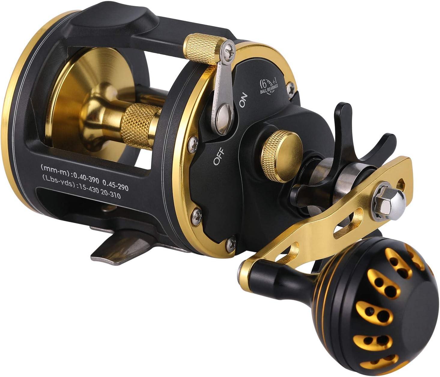 image:imageSougayilang Trolling Reel Saltwater Level Wind Reels Drag Reels Boat Fishing Ocean Fishing for Sea Bass GrouperSHA30Golden