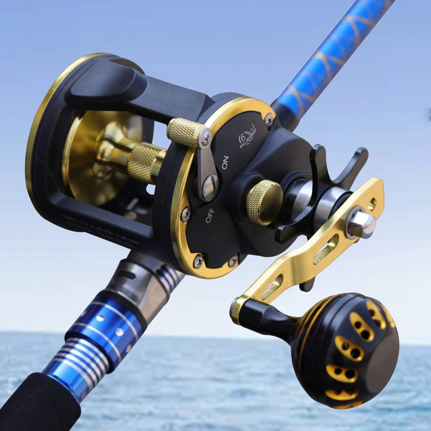 image:imageSougayilang Trolling Reel Saltwater Level Wind Reels Drag Reels Boat Fishing Ocean Fishing for Sea Bass GrouperSHA30Golden