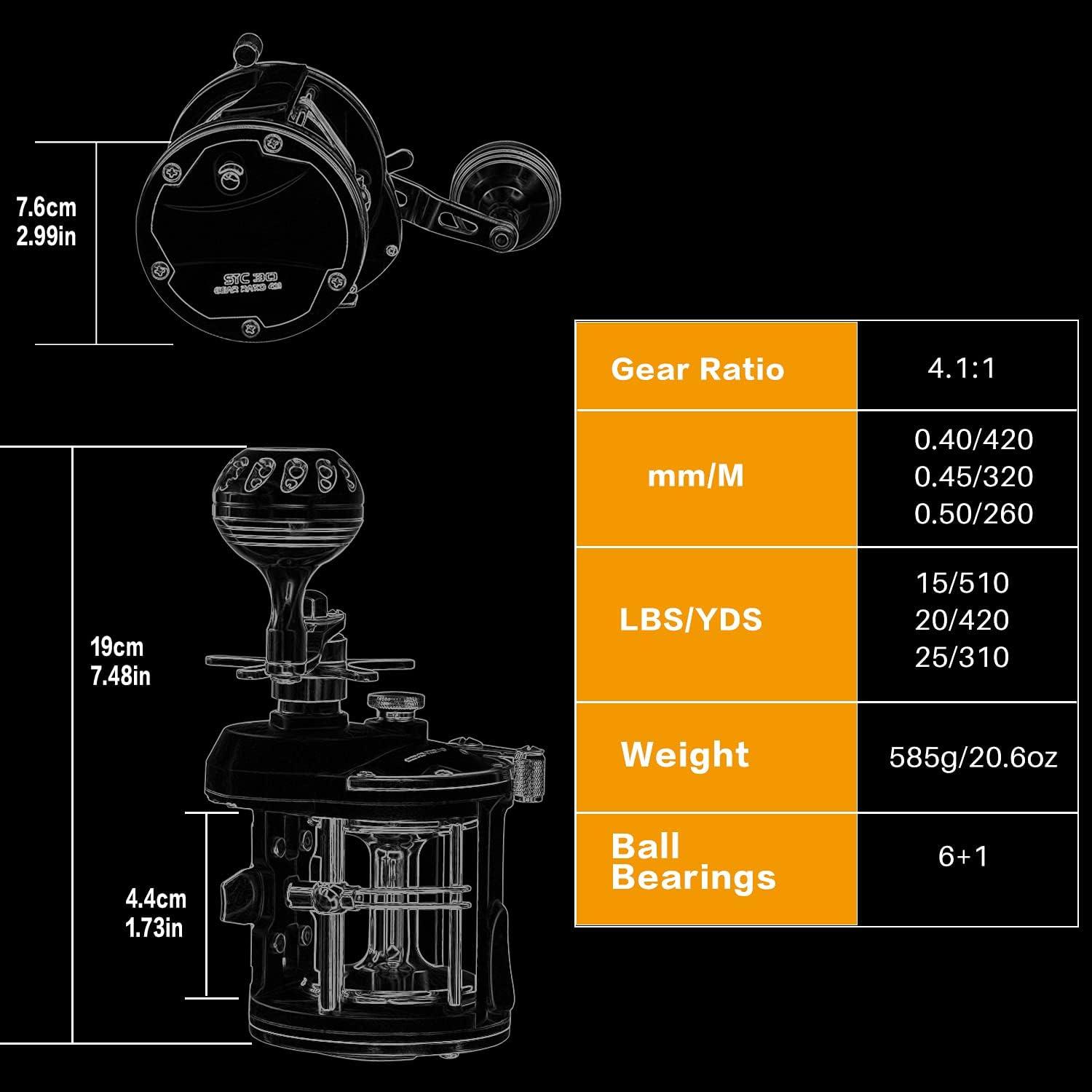 image:imageSougayilang Trolling Reel Saltwater Level Wind Reels Drag Reels Boat Fishing Ocean Fishing for Sea Bass GrouperSHA30Golden