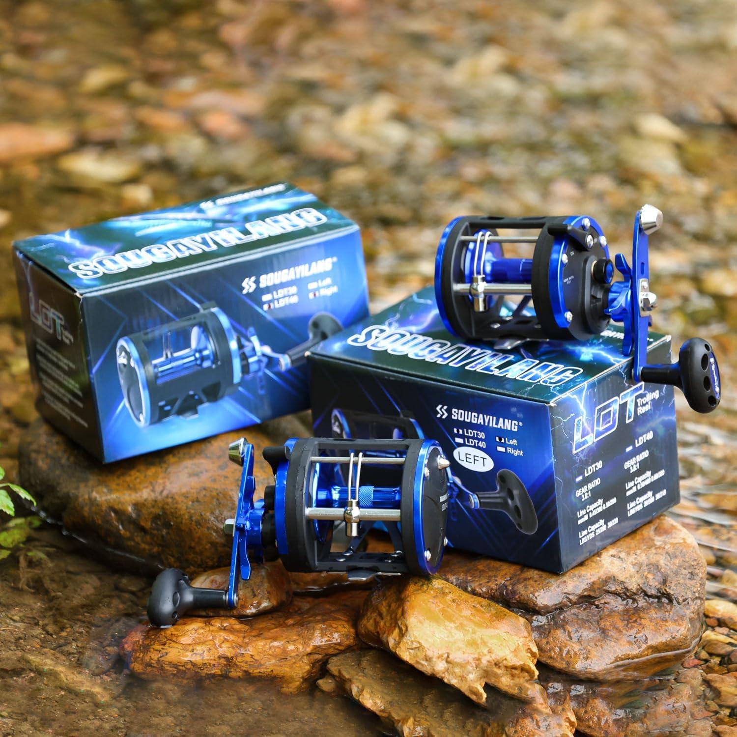 image:imageSougayilang Trolling Reel amp Conventional Fishing Reel Saltwater Level Wind Reel with Smooth Drag Heavy Duty Boat amp Ocean Fishing Reel for Sea Bass Grouper SalmonLDT40 Left Handed