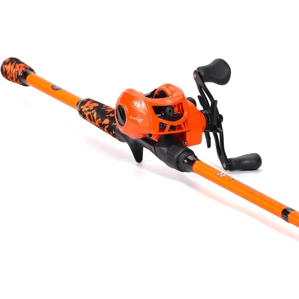 image:imageSougayilang Baitcast amp Spinning Reel and Fishing Rod Combo IM7 Graphite 2Pc Blank RodsEVA Handle amp S Style Hook KeeperCastOrangeleft hand