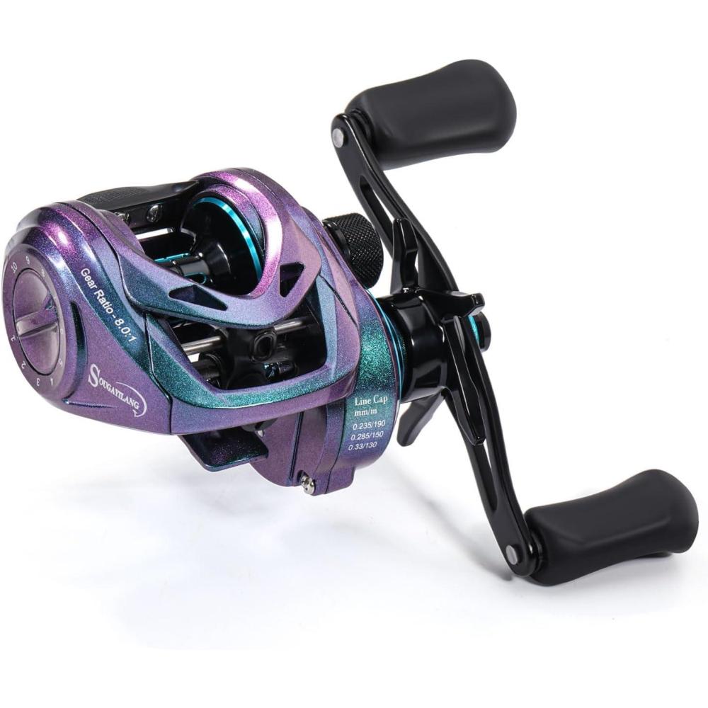 image:imageSougayilang Baitcasting Fishing Reel 81 High Speed Gear Ratio Super Smooth and Powerful Low Profile Baitcaster Reel with Maganic Brake System for FreshwaterSaltwaterColorfulLeft