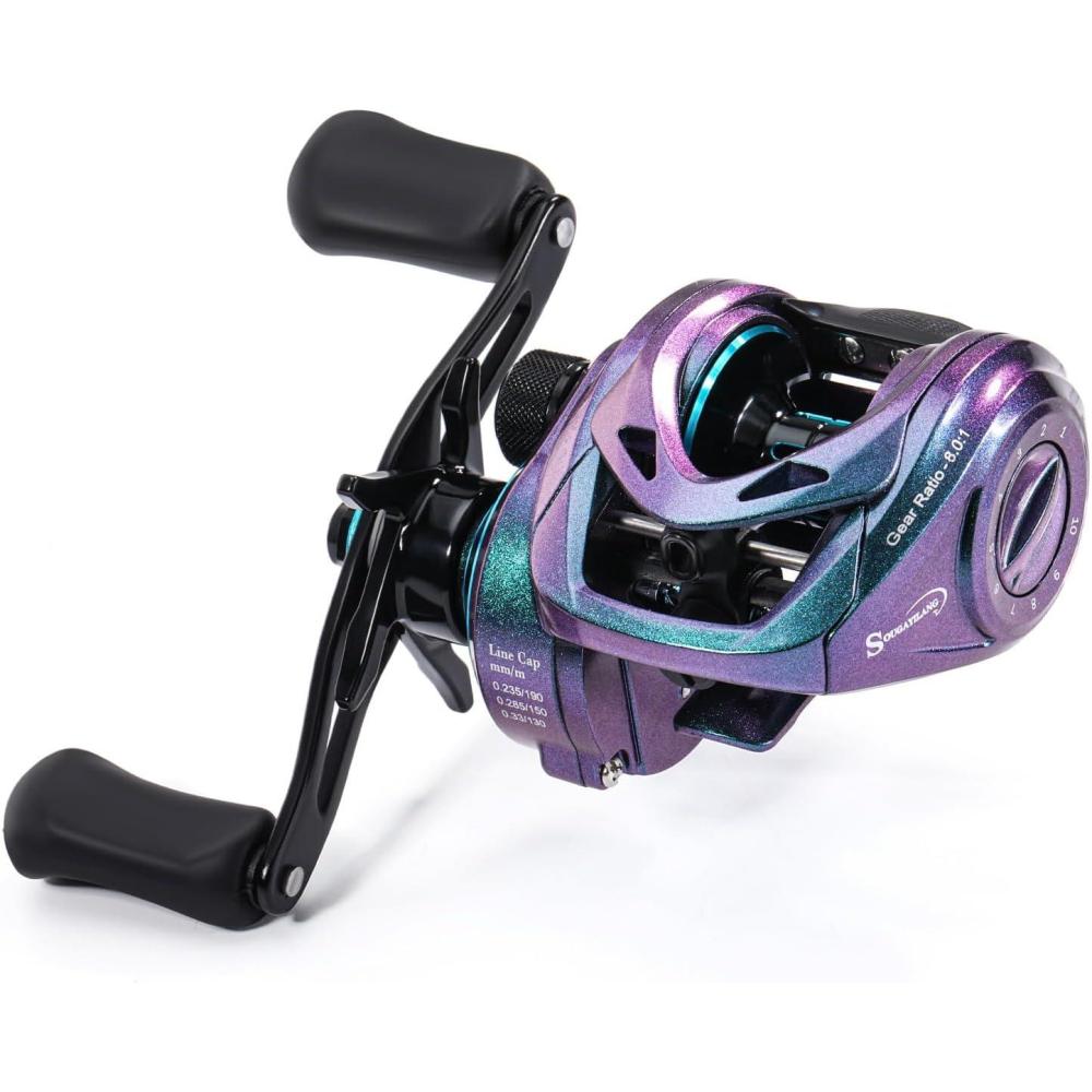 image:imageSougayilang Baitcasting Fishing Reel 81 High Speed Gear Ratio Super Smooth and Powerful Low Profile Baitcaster Reel with Maganic Brake System for FreshwaterSaltwaterColorfulRight