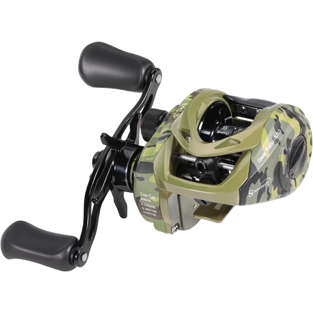 image:imageSougayilang Camo Baitcasting Reel 18LB Carbon Fiber Drag Baitcaster Fishing Reels Buttery Smooth 801 Gear Ratio91 Magnetic Braking System Casting ReelRight Handle