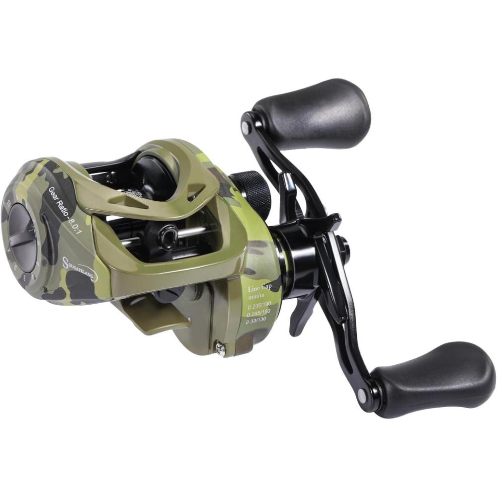 image:imageSougayilang Camo Baitcasting Reel 18LB Carbon Fiber Drag Baitcaster Fishing Reels Buttery Smooth 801 Gear Ratio91 Magnetic Braking System Casting ReelLeft Handle