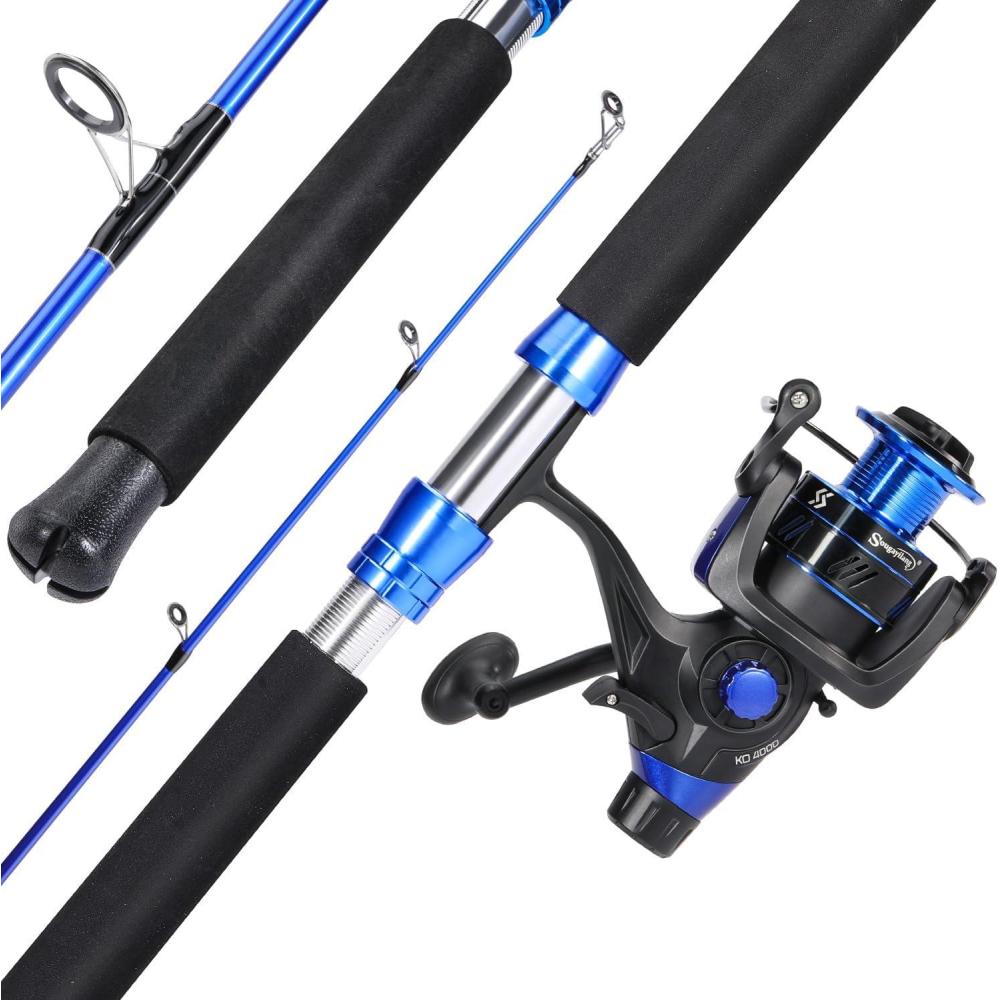 image:imageSougayilang Catfish Fishing Rod Combo IM8 Carbon 2 Piece MH Power Portable Travel Spinning Rod with 4000 Size Spinning Reel 70