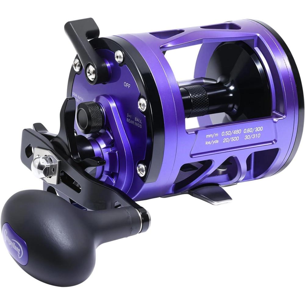 image:imageSougayilang Conventional Fishing ReelSmooth Powerful Inshore Surf Trolling Reel Baitcasting Reel for Catfish Musky Bass PikePurple Left Hand