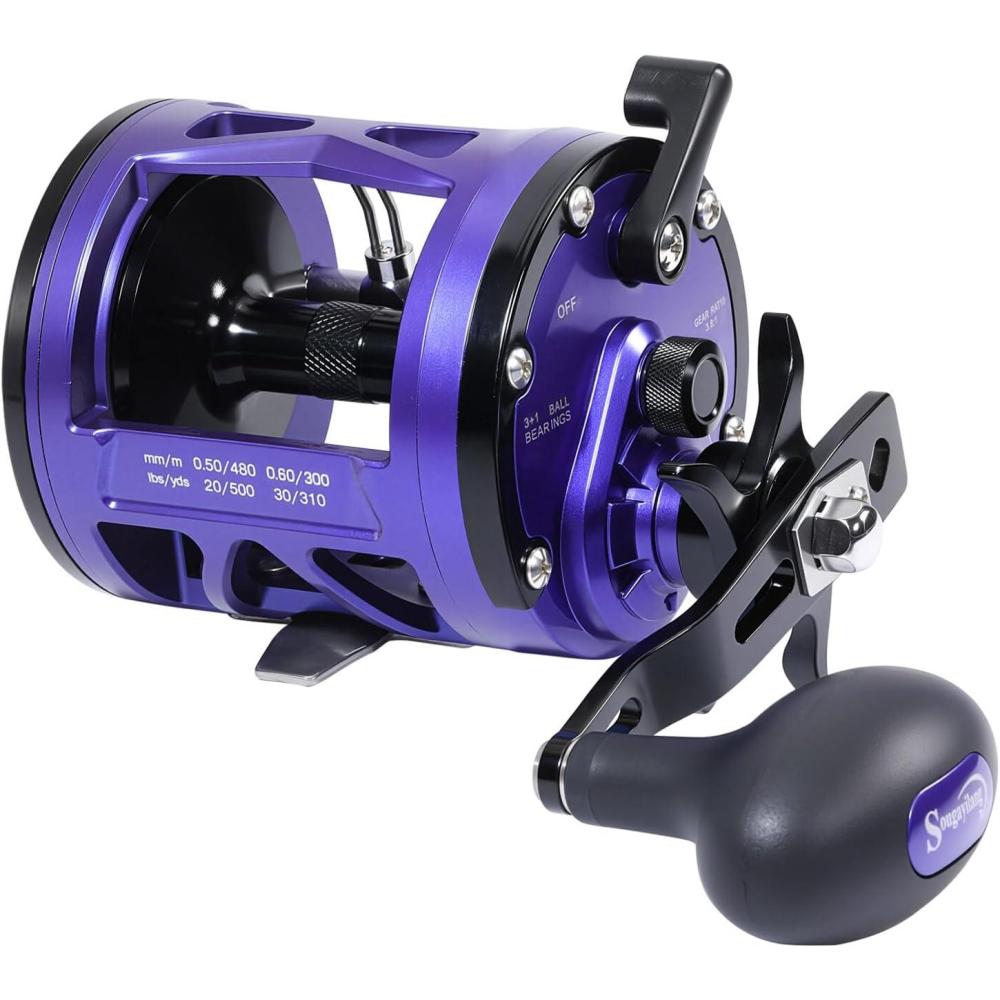 image:imageSougayilang Conventional Fishing ReelSmooth Powerful Inshore Surf Trolling Reel Baitcasting Reel for Catfish Musky Bass PikePurple Right Hand