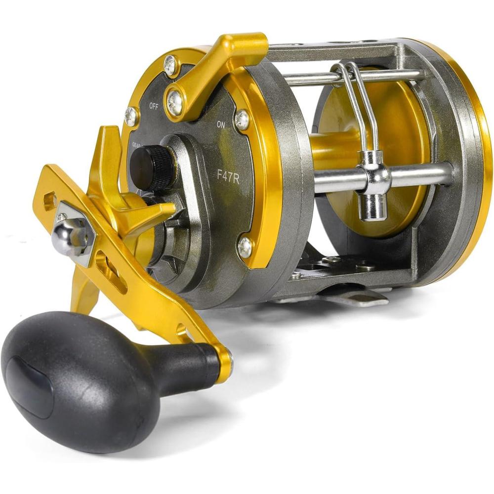 image:imageSougayilang Conventional Level Wind Fishing ReelInshore Surf Trolling Reel for Catfish Musky Bass for Freshwater SaltwaterGoldRight Hand