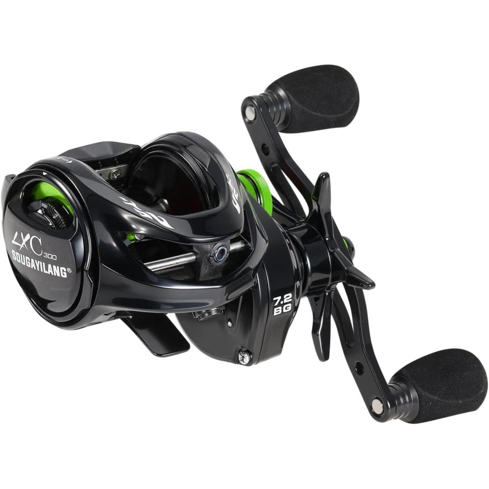 image:imageSougayilang Cool Low Profile Baitcaster Reel  300 Size 721 Gear Ratio 16lbs Max Drag Ultra Smooth for Catfish Musky BassGreenLXC300 Left Handed