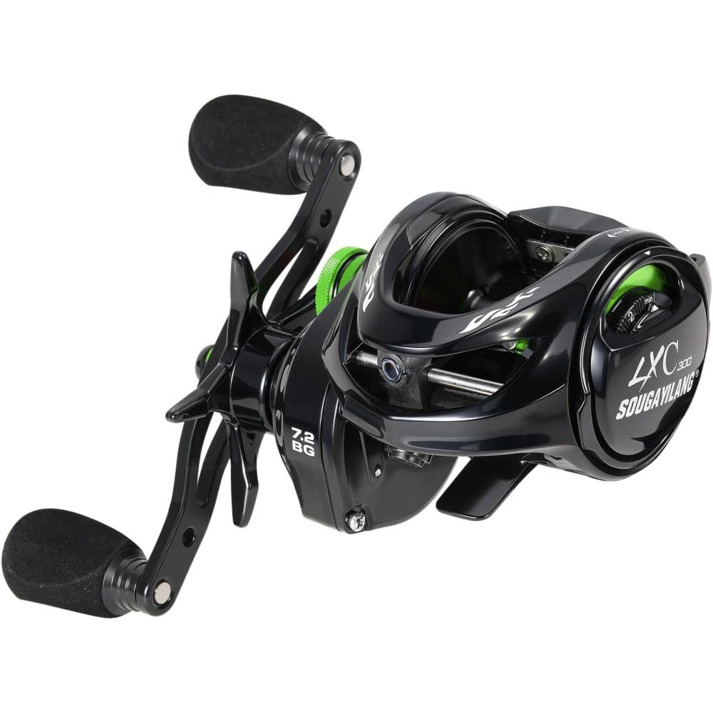 image:imageSougayilang Cool Low Profile Baitcaster Reel 300 Size 721 Gear Ratio 16lbs Max Drag Ultra Smooth for Catfish Musky BassGreenLXC300 Right Handed