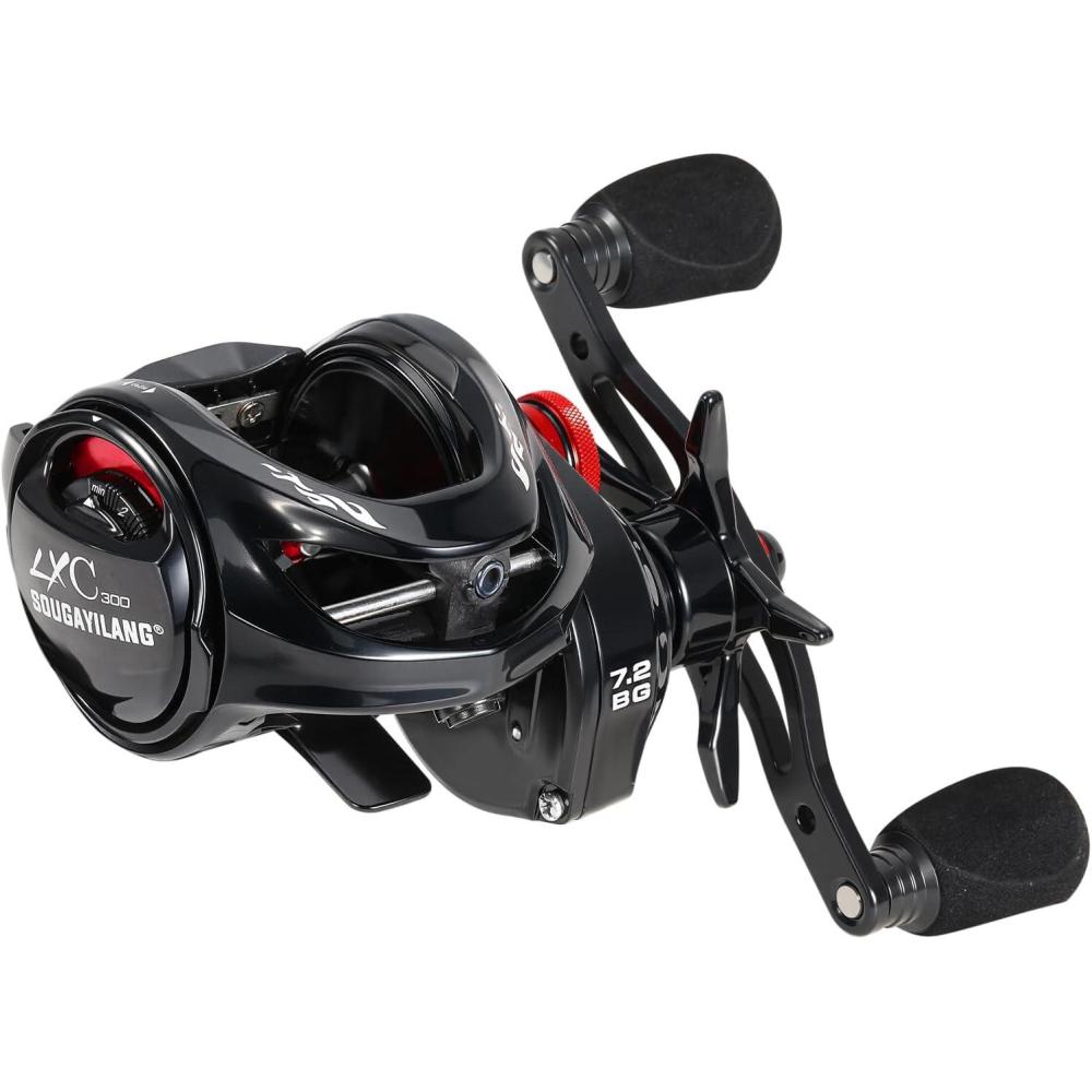 image:imageSougayilang Cool Low Profile Baitcaster Reel 300 Size 721 Gear Ratio 16lbs Max Drag Ultra Smooth for Catfish Musky BassRedLXC300 Left Handed