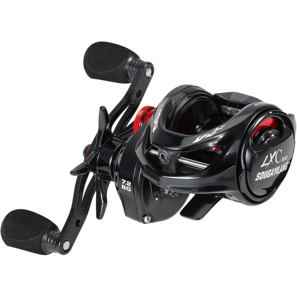 image:imageSougayilang Cool Low Profile Baitcaster Reel 300 Size 721 Gear Ratio 16lbs Max Drag Ultra Smooth for Catfish Musky BassRedLXC300 Right Handed