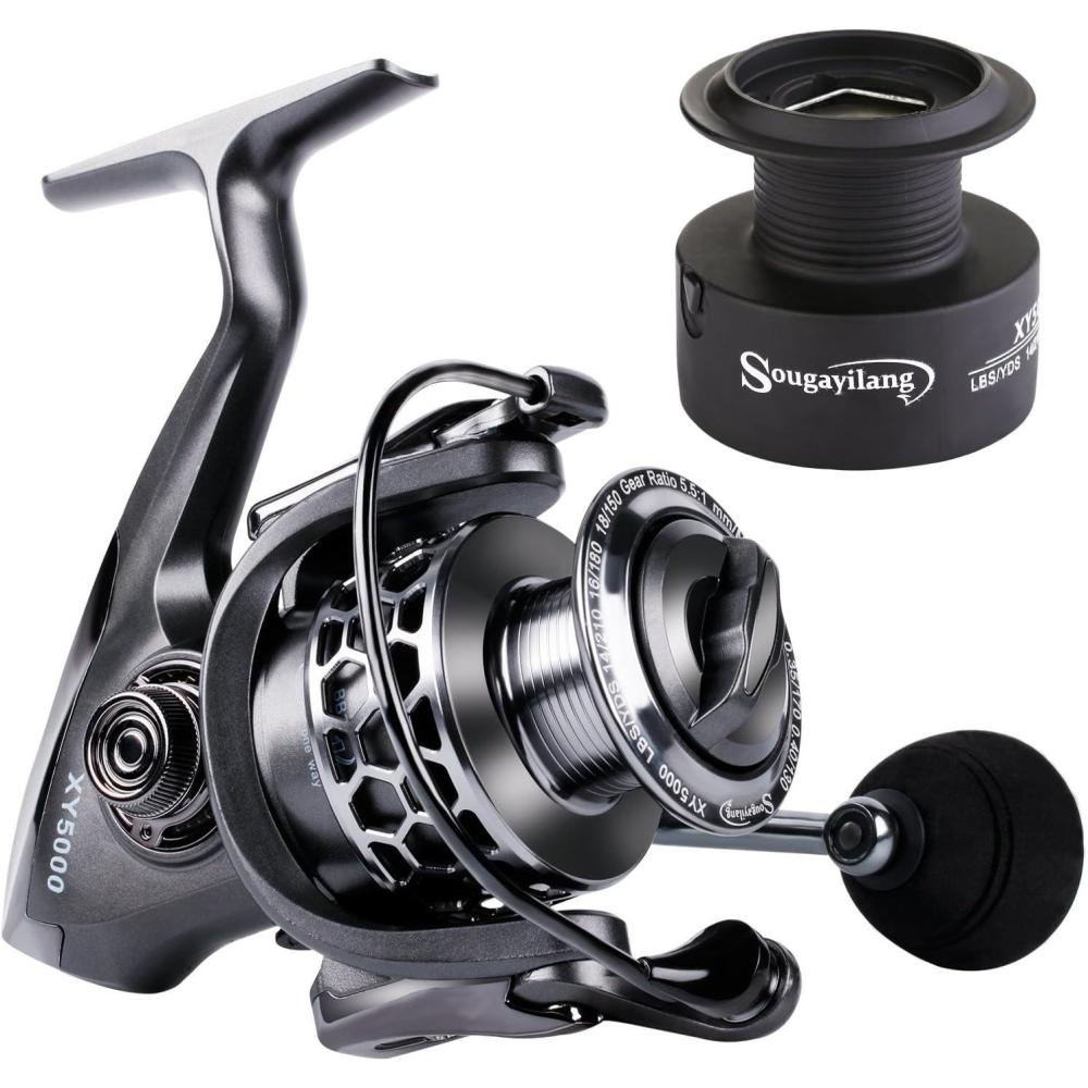 image:imageSougayilang Fishing Reel 131BB Light Weight Ultra Smooth Aluminum Spinning Fishing Reel with Free Spare Graphite SpoolXY3000