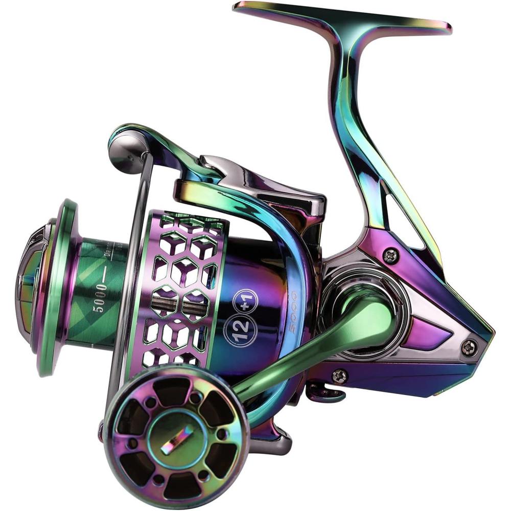 image:imageSougayilang Fishing Reel Colorful Aluminum Frame Spinning Reels with 121 Stainless BB Oversize Aluminum Handle for Saltwater or Freshwater FishingGSM4000