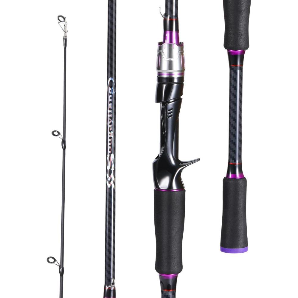image:imageSougayilang Fishing Rod 24Ton CarbonampGlass Fiber Composite Spinning and Casting Rod 2 Piece for Bass Trout Crappie Travel Fishing 60Purple Casting 60