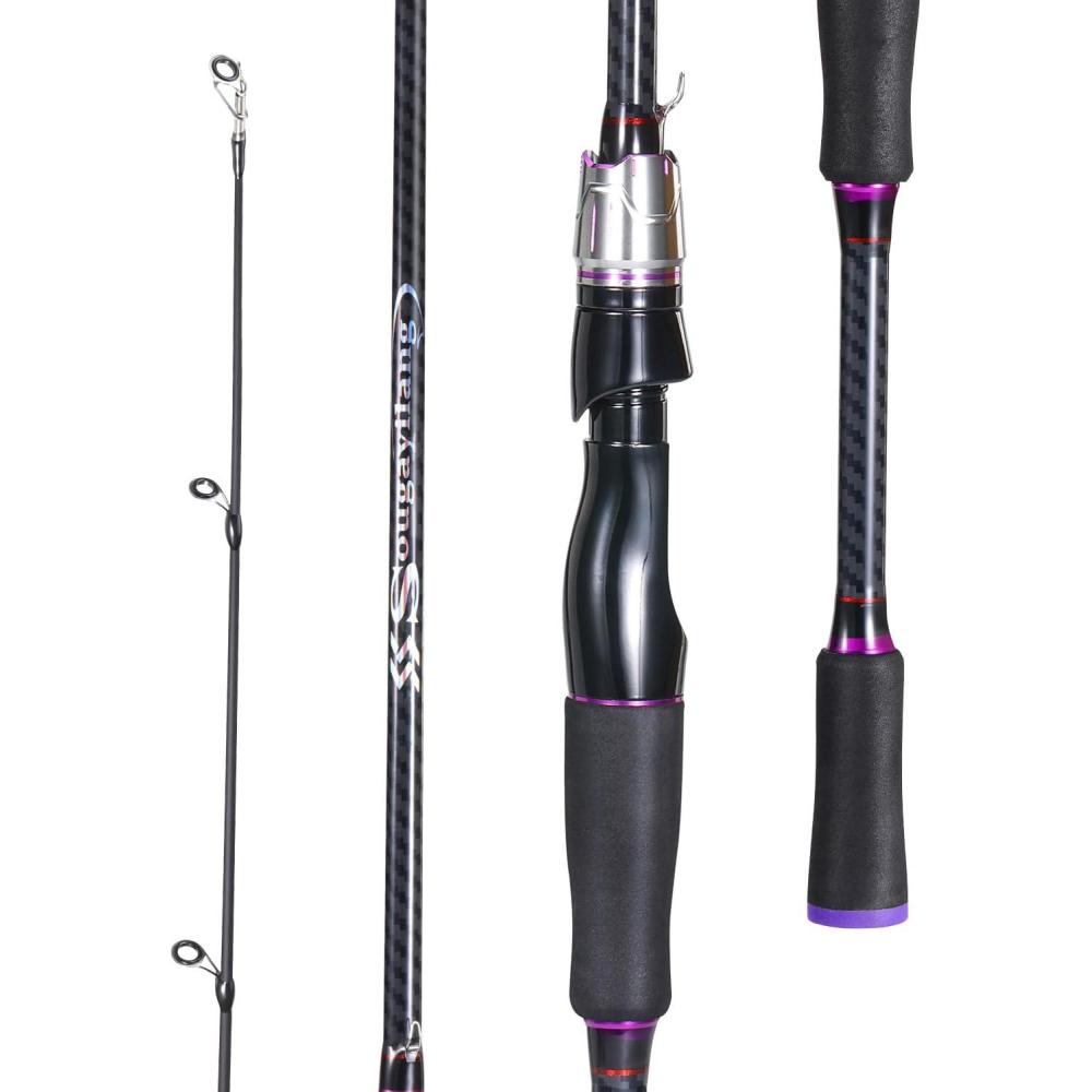 image:imageSougayilang Fishing Rod 24Ton CarbonampGlass Fiber Composite Spinning and Casting Rod 2 Piece for Bass Trout Crappie Travel Fishing 60Purple Spinning 60