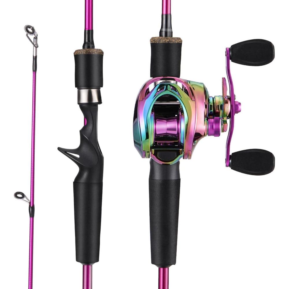 image:imageSougayilang Fishing Rod and Reel Combo 2Piece MMH Fishing Pole with Baitcasting Reel Set Baitcaster ComboPurpleMH RodRight Handed