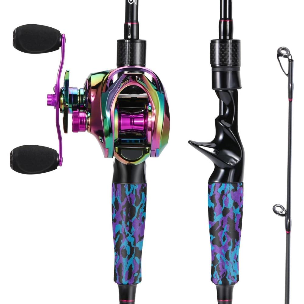 image:imageSougayilang Fishing Rod and Reel Combo Medium Fishing Pole with Baitcasting Reel Combo 2Piece Baitcaster ComboCPurpleLeft Handed