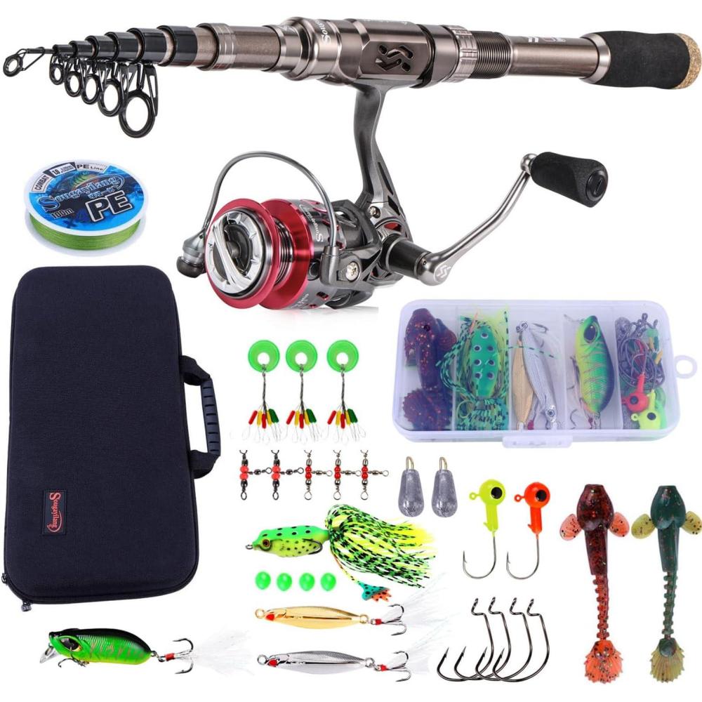 image:imageSougayilang Fishing Rod and Reel Set Carbon Fiber Telescopic Fishing Rod 121BB Spinning Reel with Carry Case for Saltwater Freshwatersilver
