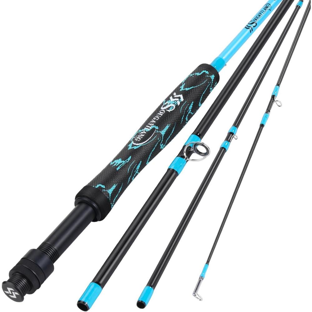 image:imageSougayilang Fly Fishing Rod Lightweight UltraPortable 4 Pieces 56wt Graphite 9 Fly Rod for Complete Starter with SuperPolymer HandleBlue 56WT