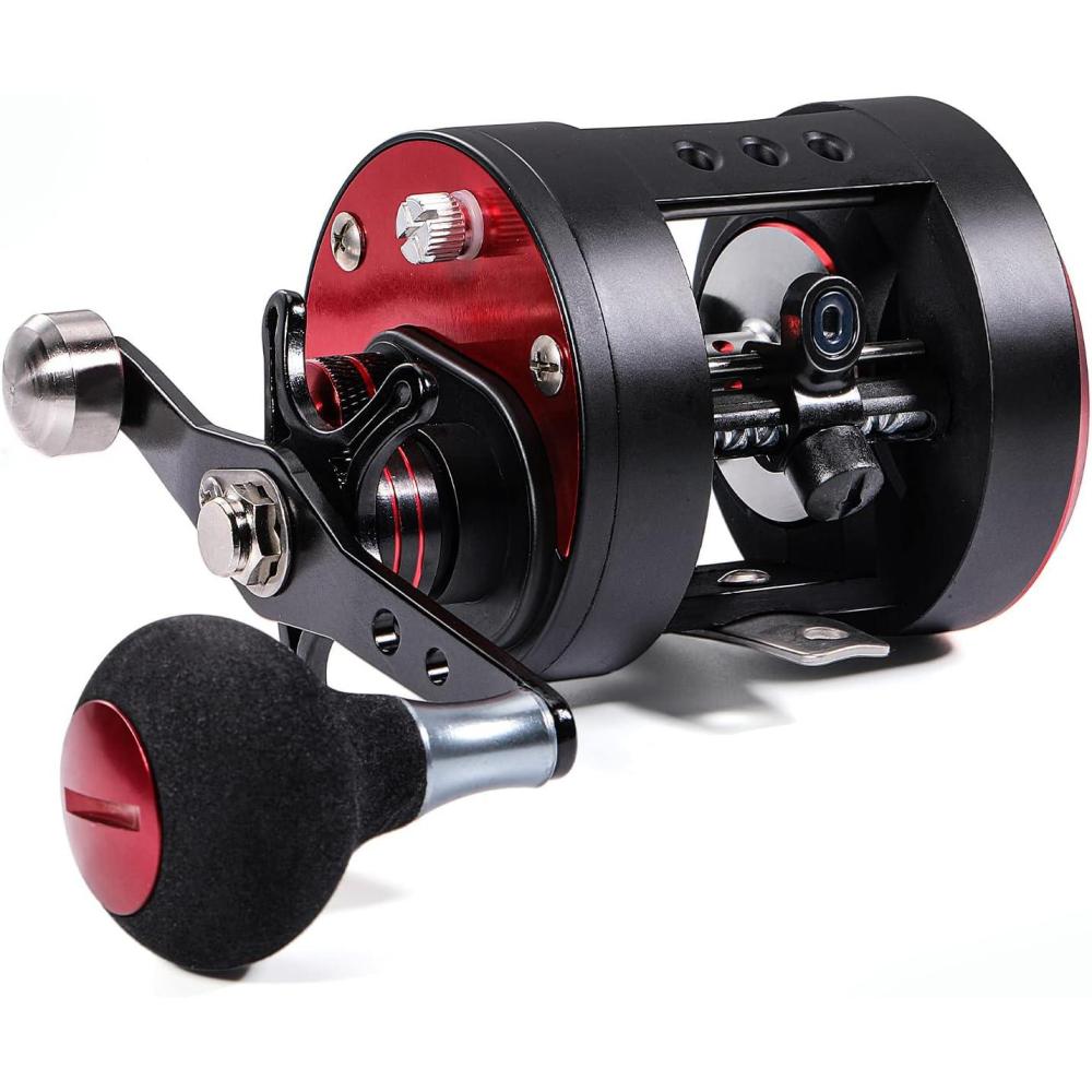 image:imageSougayilang Round Baitcasting Reel with Star Drag Reinforced Graphite Body Baitcaster Reel for Catfish and salmon Inshore Conventional ReelRight Handle
