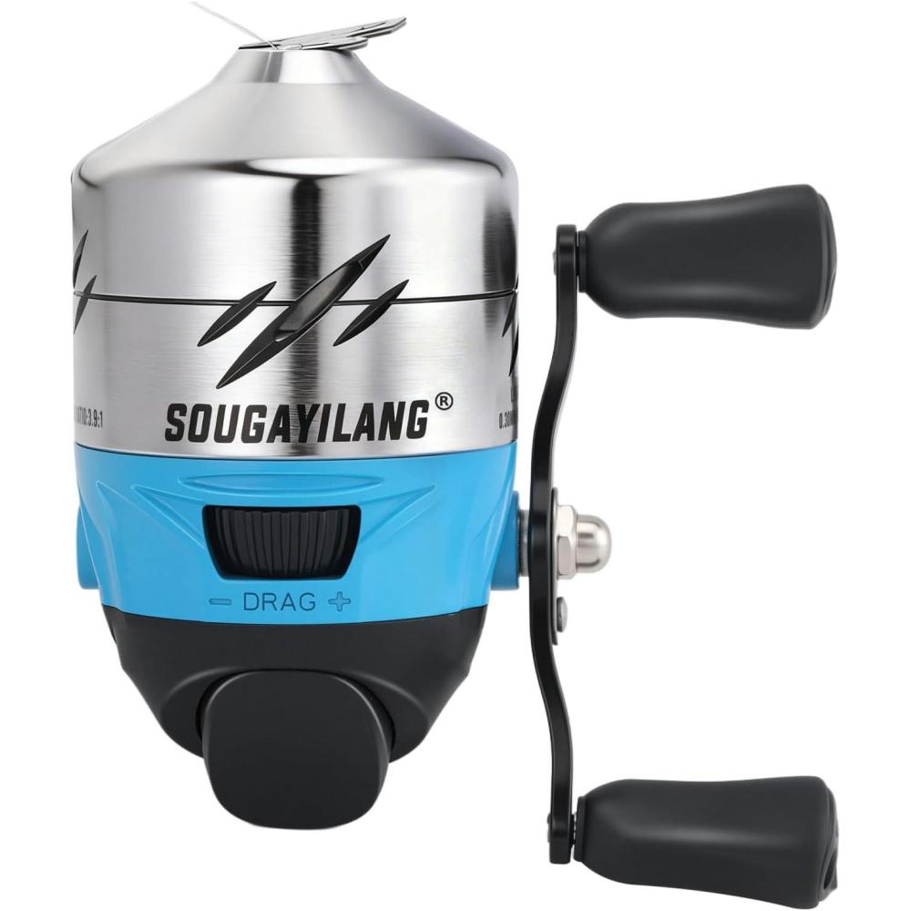 image:imageSougayilang Spincast Fishing Reel PreSpooled with Line Easy Push Button Casting for Beginners 391 Gear Ratio amp Reversible Handle for LeftRight Hand Retrieve