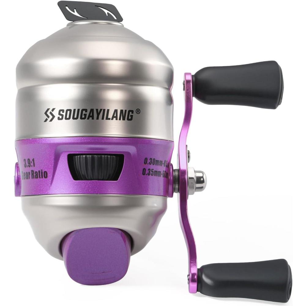 image:imageSougayilang Spincast Fishing Reel Size 30 Reel Right or LeftHand Retrieve 391 Gear Ratio Prespooled with Mono Fishing LinePurple Spincast Reel