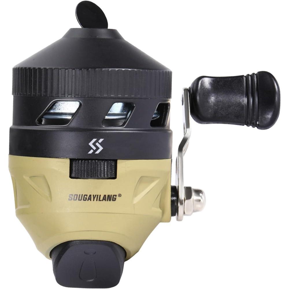 image:imageSougayilang Spincast Fishing ReelHigh Speed 391 Gear RatioTroubleFree PushButton Bait Casting Design and Reversible Handle for LeftRight RetrievePreSpooled with Monofilament LineYellow Spincast Reel