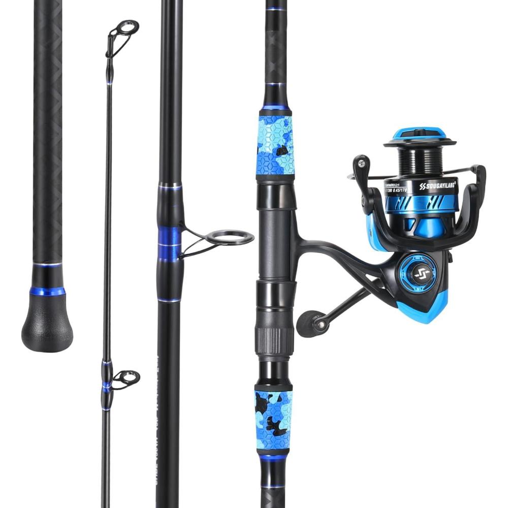 image:imageSougayilang Surf Fishing Rod and Reel Combo 4 Piece MHH Saltwater Fishing Combo with 5000 Size Spinning Reel1215blue
