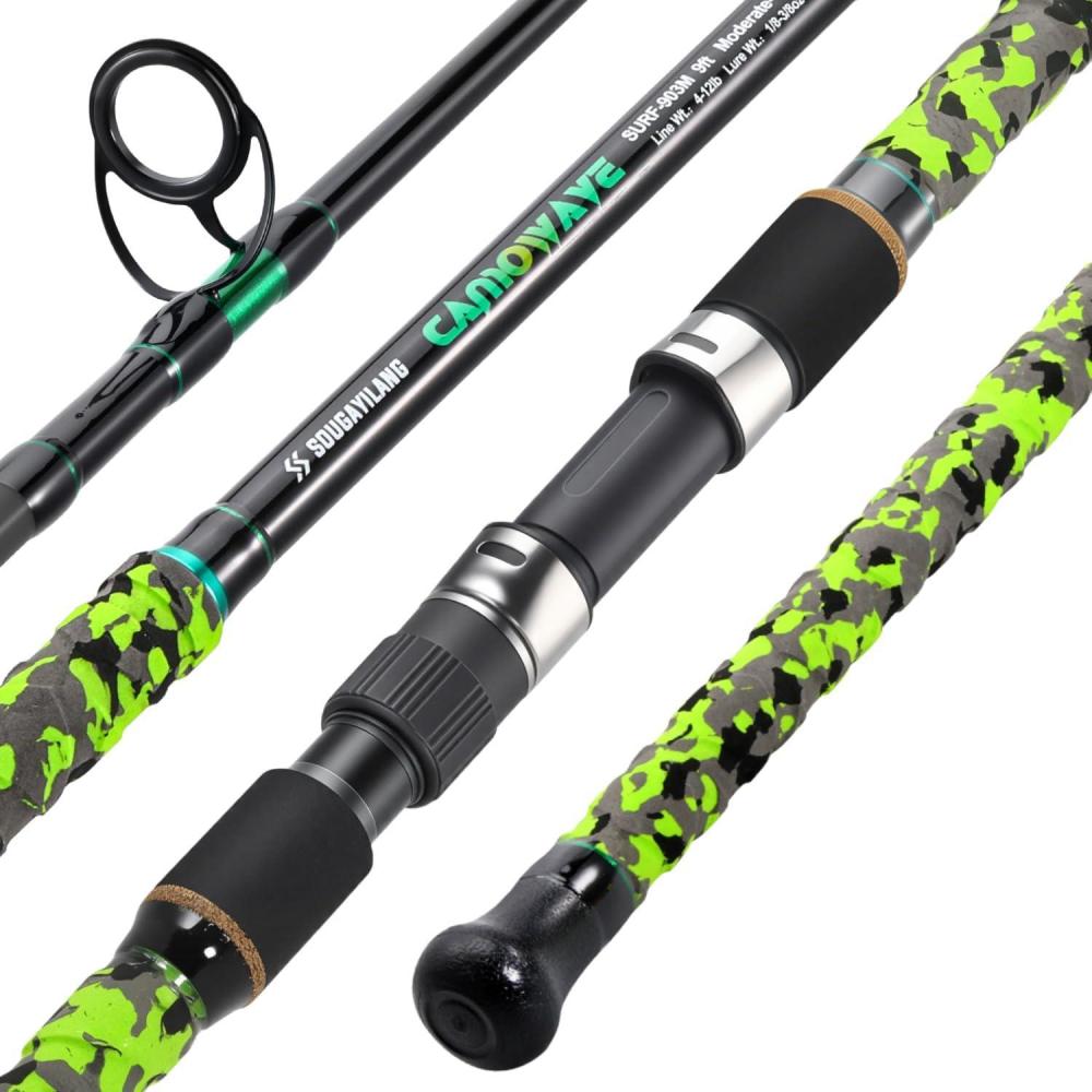 image:imageSougayilang Surf Spinning Fishing Rod Carbon Travel Surf Rod MMH 3 Piece Spinning Fishing Rod 9101112green