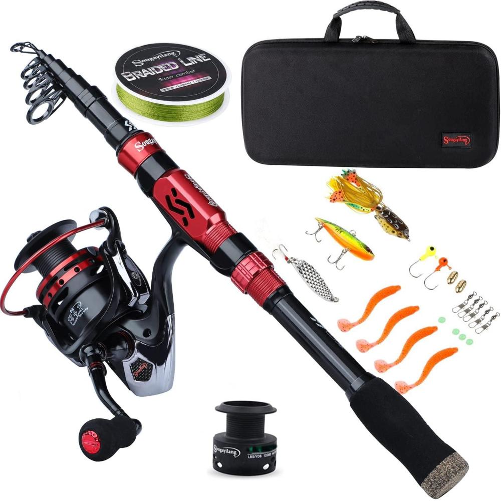 image:imageSougayilang Telescopic Fishing Pole with Spinning Reel Portable Fishing Rod Reel CombosRed Full Kits With Bag