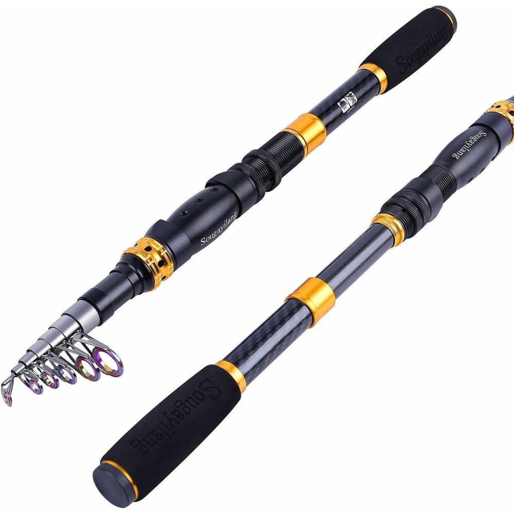 image:imageSougayilang Telescopic Fishing Rod 24 Ton Carbon Fiber Ultralight Fishing Pole with CNC Reel Seat Portable Retractable Handle Stainless Steel Guides for Bass Salmon Trout Fishing18m59ft