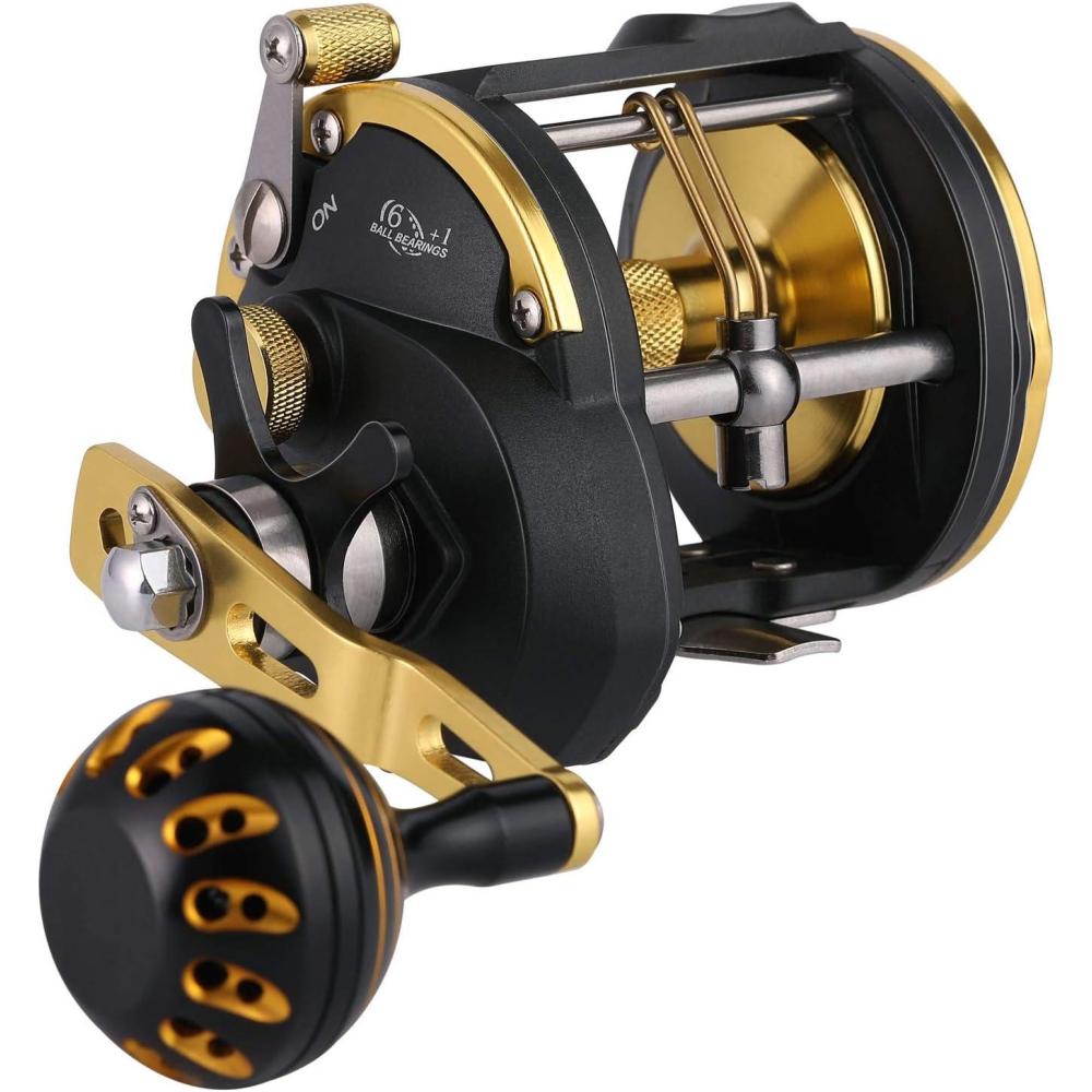 image:imageSougayilang Trolling Reel Saltwater Level Wind Reels Drag Reels Boat Fishing Ocean Fishing for Sea Bass GrouperSHA40Golden