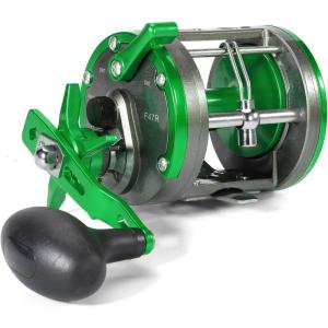 Sougayilang Conventional Level Wind Fishing Reel,Inshore Surf Trolling Reel for Catfish, Musky, Bass for Freshwater Saltwater(Green-Right Hand)