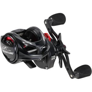 Sougayilang Cool Low Profile Baitcaster Reel – 300 Size, 7.2:1 Gear Ratio, 16lbs Max Drag, Ultra Smooth for Catfish, Musky, Bass(Red-LXC300 Left Handed)
