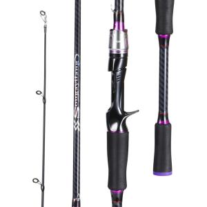 Sougayilang Fishing Rod 24-Ton Carbon&Glass Fiber Composite Spinning and Casting Rod, 2 Piece for Bass Trout Crappie Travel Fishing- 6’0″(Purple- Casting- 6’0″)